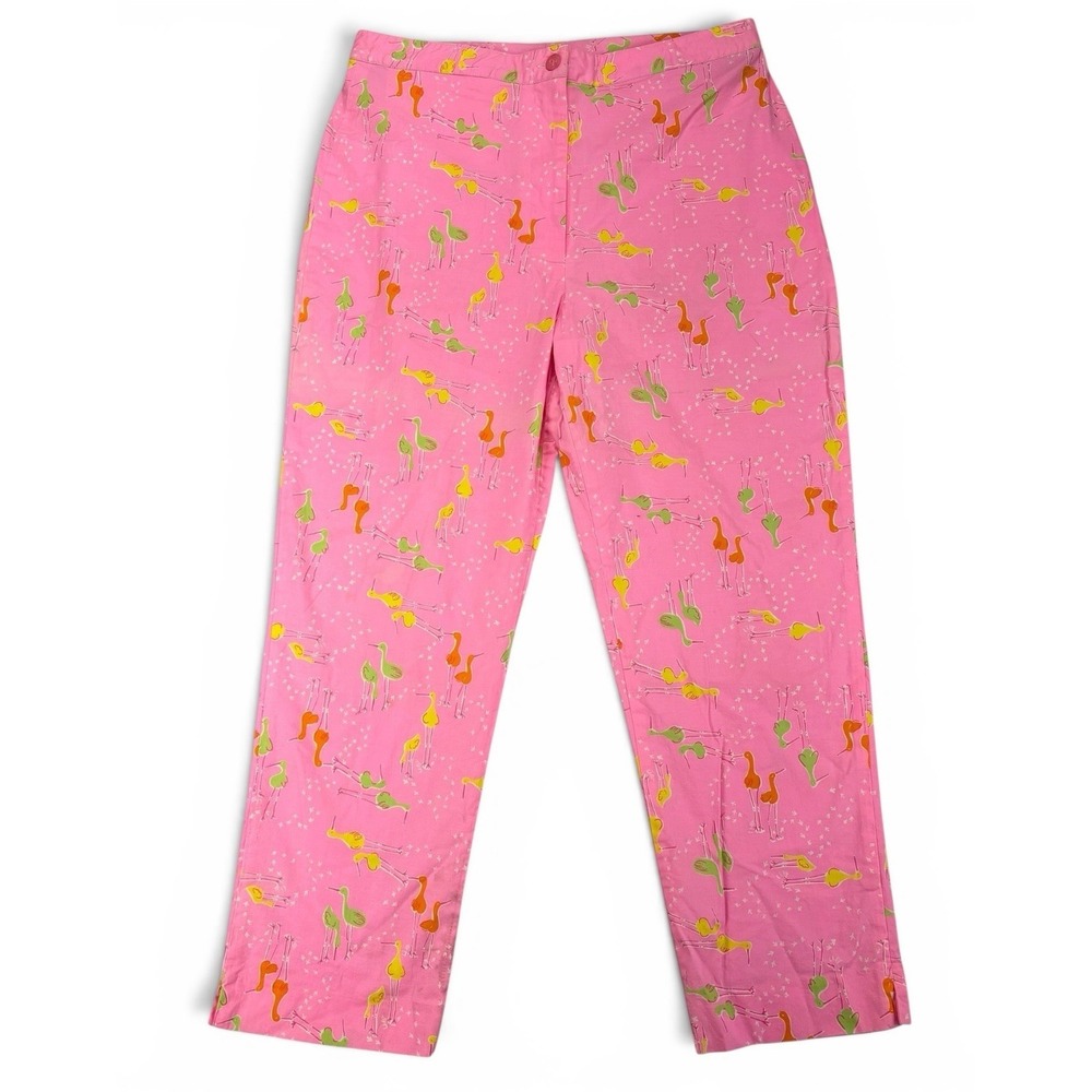 Vintage Lilly Pulitzer Capri Pants Womens 6 Pink Bird Print High Rise Preppy
